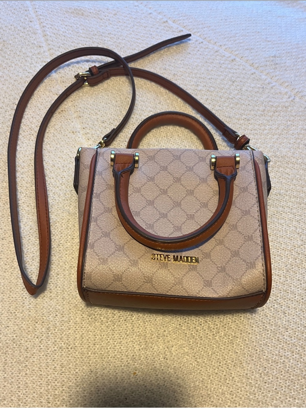 Steve Madden Beige Mini Purse with Brown Trim